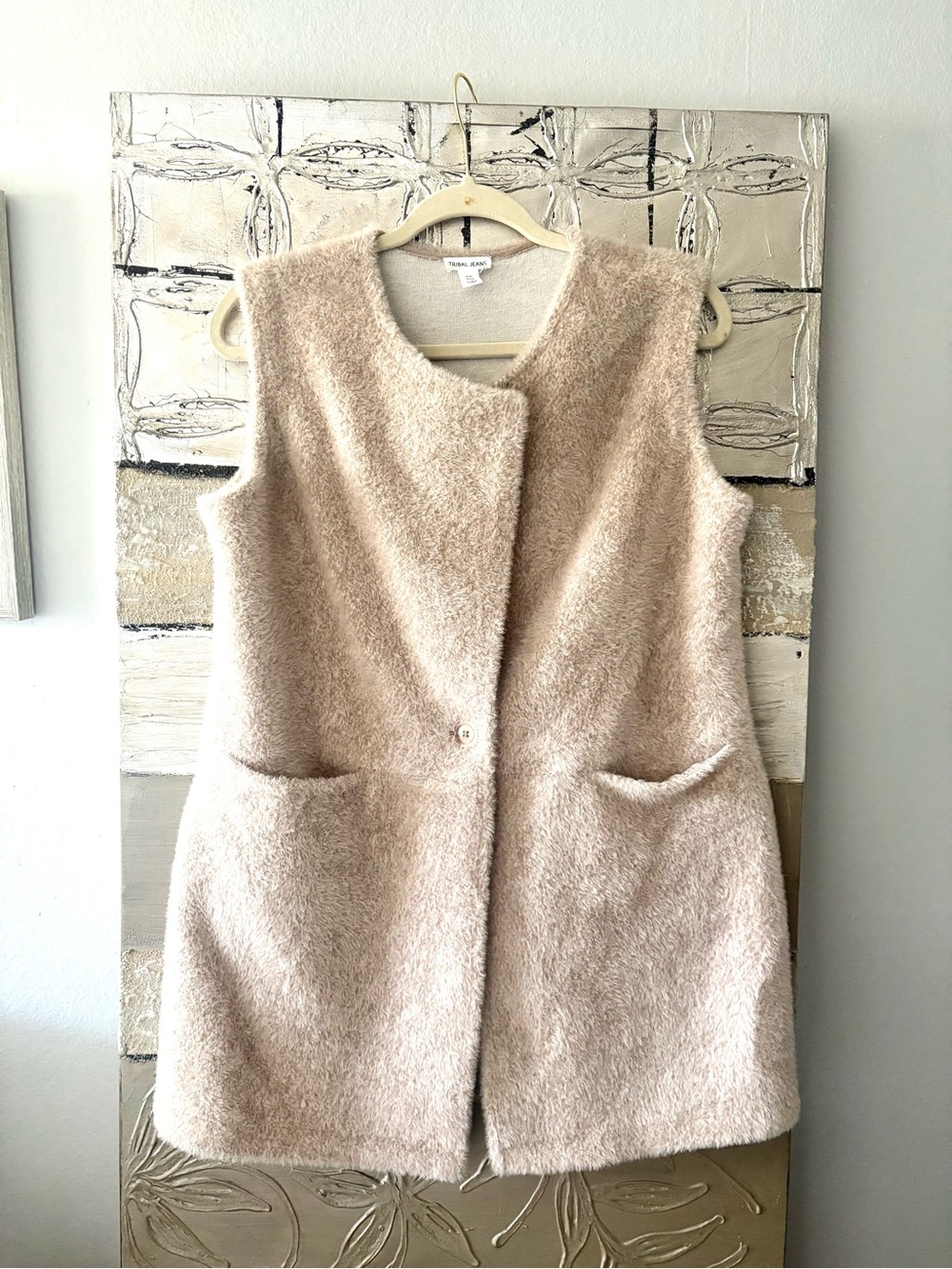 Tribal Jeans Sleeveless Fuzzy Cardigan